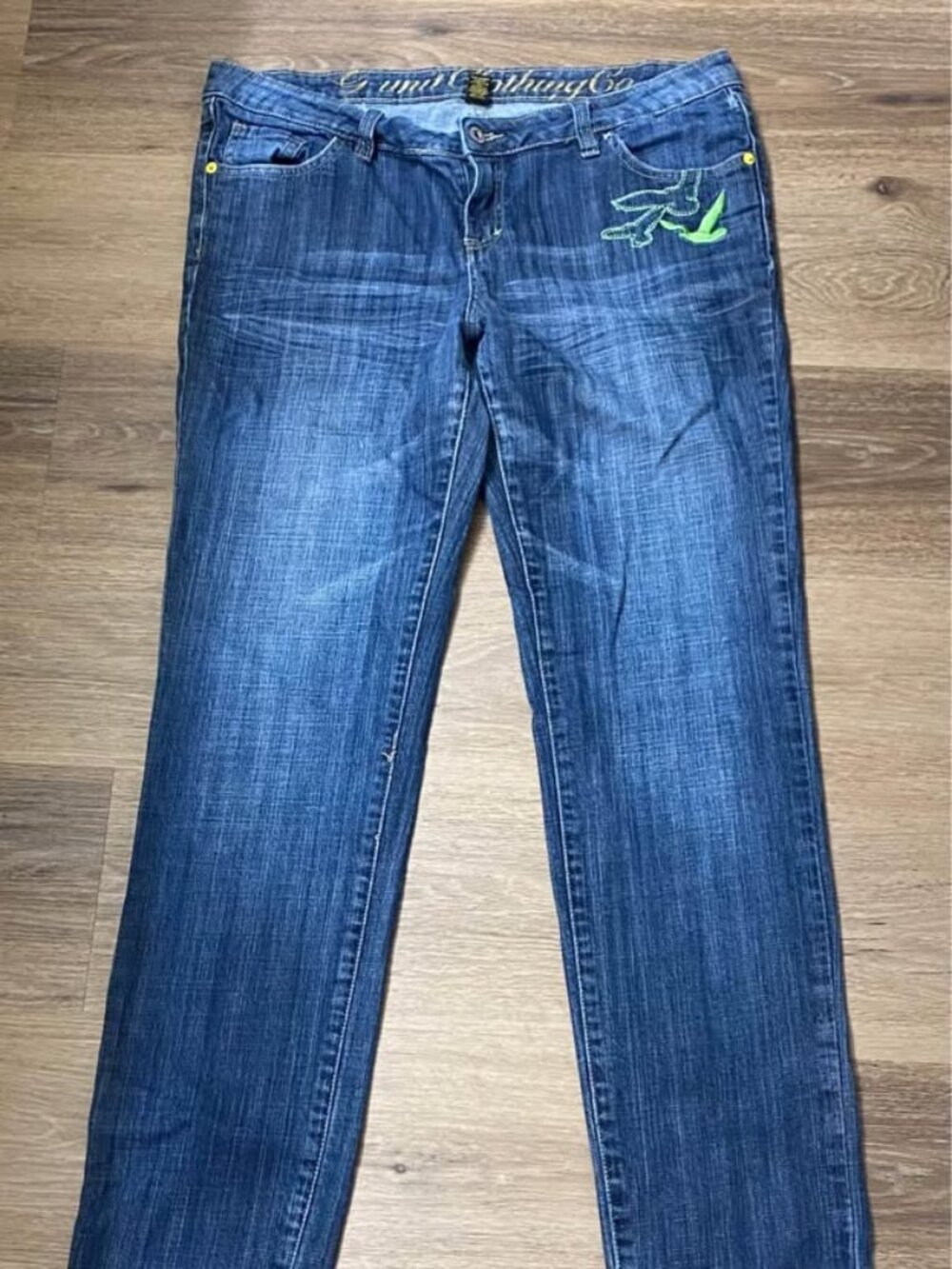RARE Vintage Y2K G-Unit Clothing Co. Jeans in a unique dark-wash denim / lime